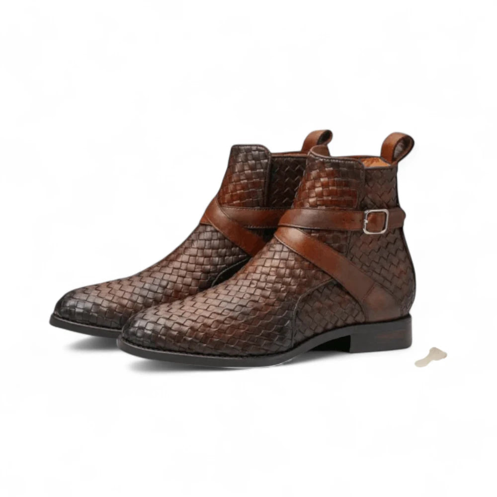 Handmade Men Woven Jodhpur's Leather Boots, Men Black Buckle Boots