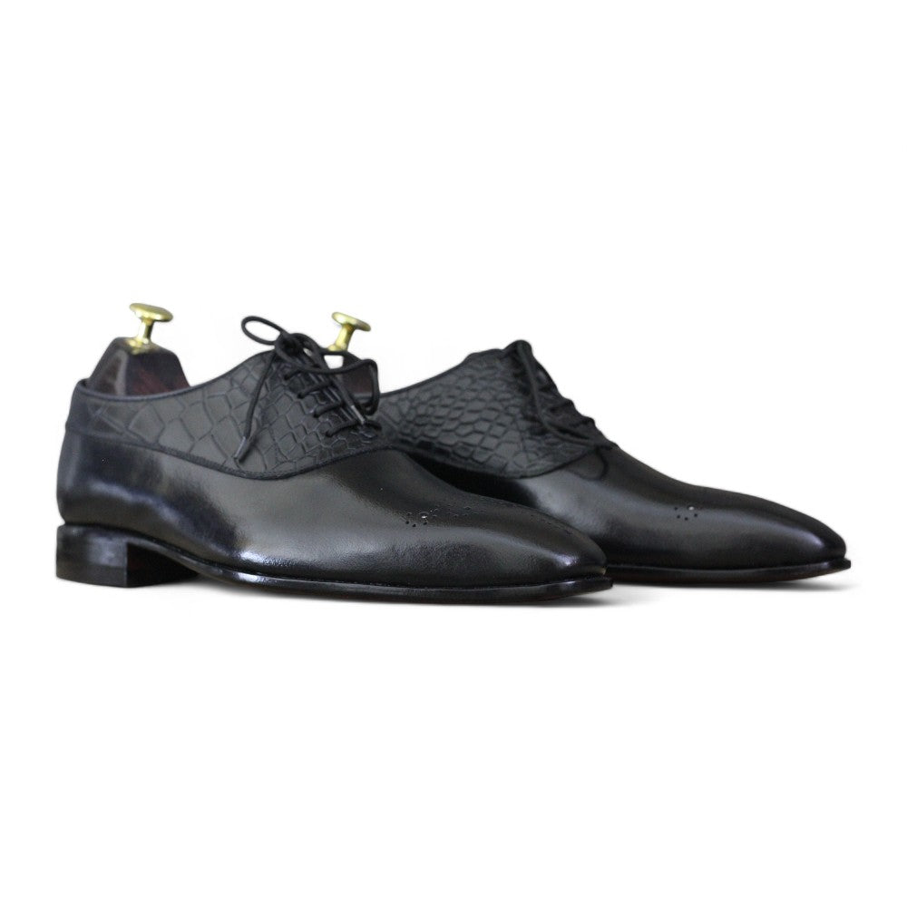 Handmade Black Alligator Oxford Shoes