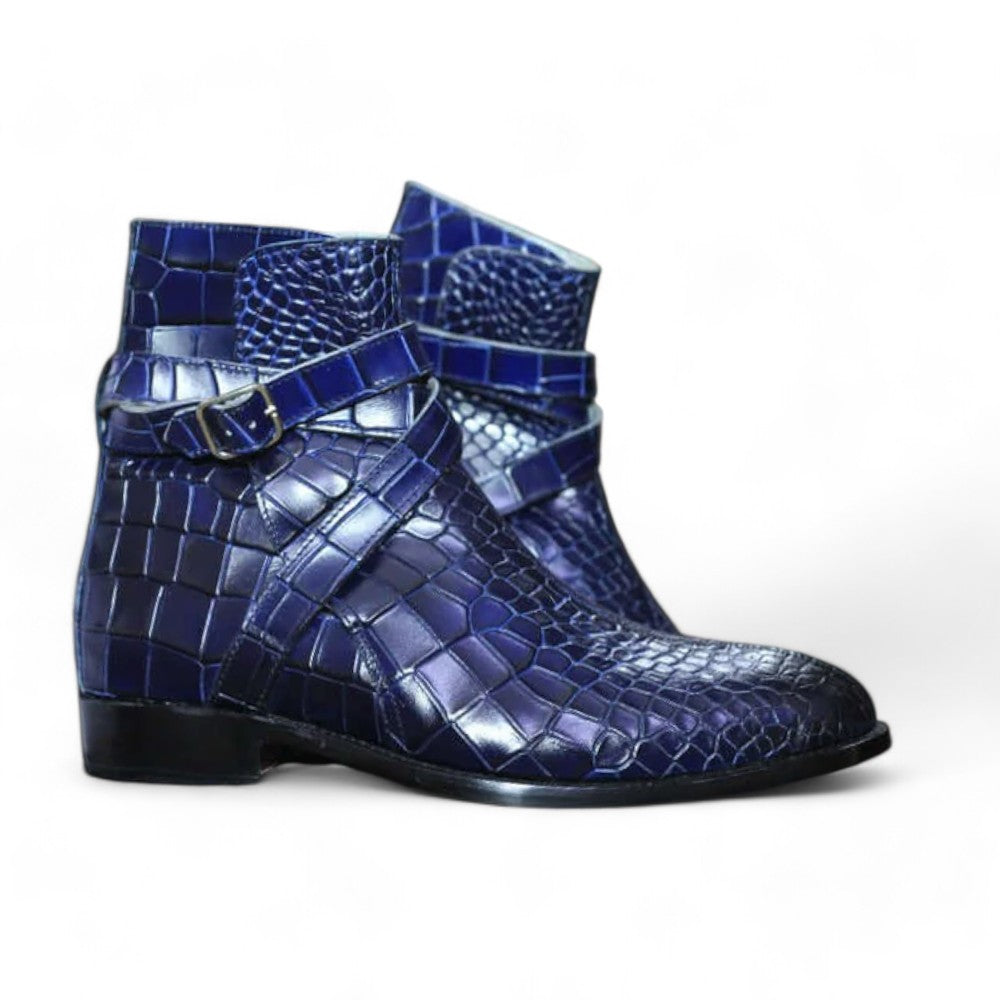 Men's Handmade Blue Alligator Jodhpurs Boot with Buckle Strap, Premium Leather, Ankle High, Classic and Stylish Design