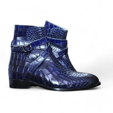 Men's Handmade Blue Alligator Jodhpurs Boot with Buckle Strap, Premium Leather, Ankle High, Classic and Stylish Design