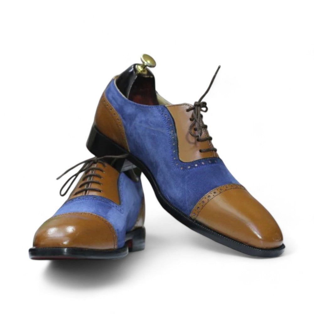 Handmade Cap Toe Lace Up Shoes for Men in Two-Tone Leather Design