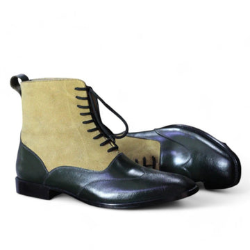 Men's Two Tone Leather Suede Boot - Handcrafted Stylish Footwear