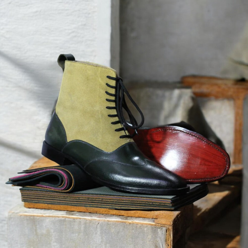 Men's Two Tone Leather Suede Boot - Handcrafted Stylish Footwear