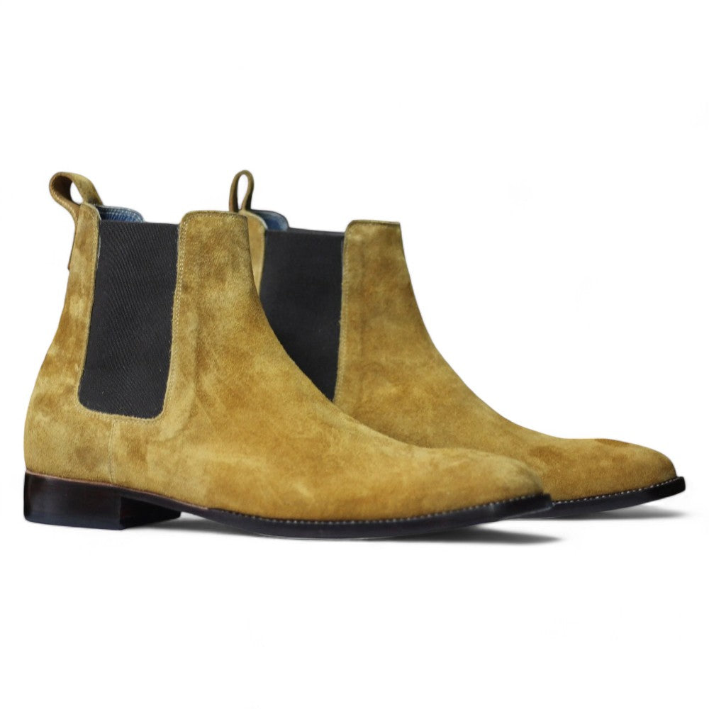 Handmade Goodyear Welted Suede Chelsea Slip On Boots, Camel and Brown Shoes For Men's