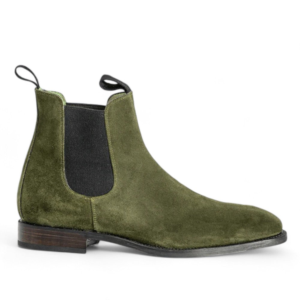 Handmade Men Olive Green Chelsea Boots, Men's Slip On Ankle High Boots