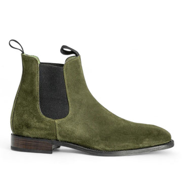 Handmade Men Olive Green Chelsea Boots, Men's Slip On Ankle High Boots