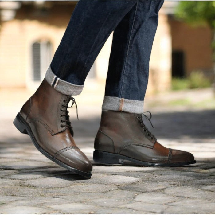 Men's Handmade Vintage Brown Leather Ankle Boots - Stylish and Durable Footwear