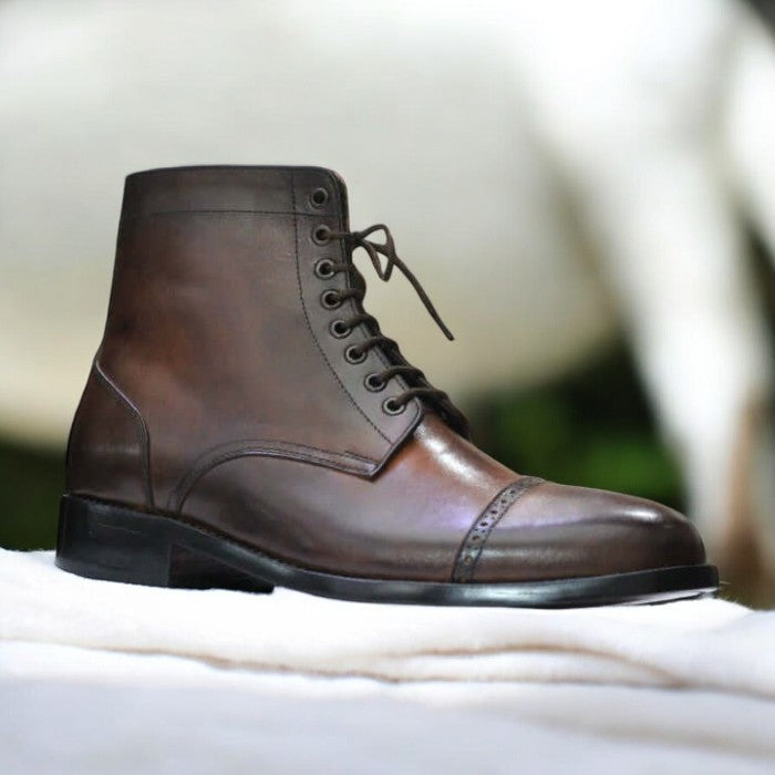 Men's Handmade Vintage Brown Leather Ankle Boots - Stylish and Durable Footwear