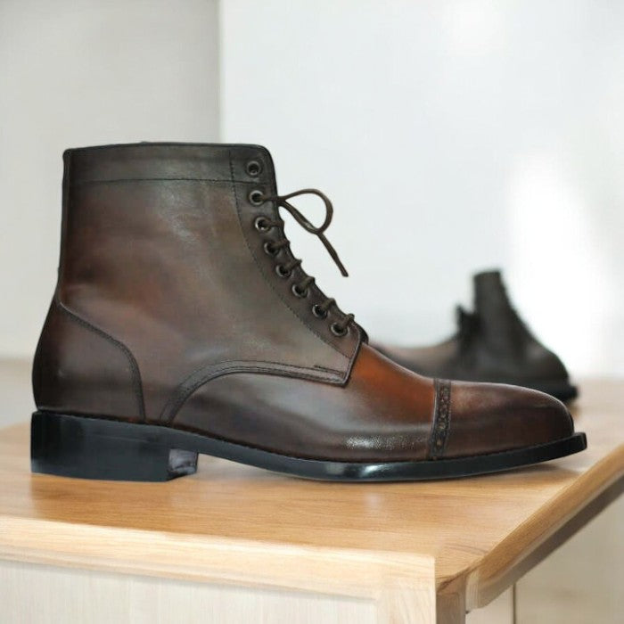 Men's Handmade Vintage Brown Leather Ankle Boots - Stylish and Durable Footwear
