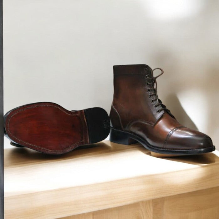 Men's Handmade Vintage Brown Leather Ankle Boots - Stylish and Durable Footwear