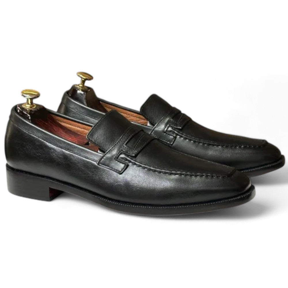 Handmade Penny Loafer Shoes, Leather Black Shoes For Men's-