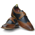 Handmade Single monk Strap Wing Tip Shoes, Leather Two Tone Shoes For Men's