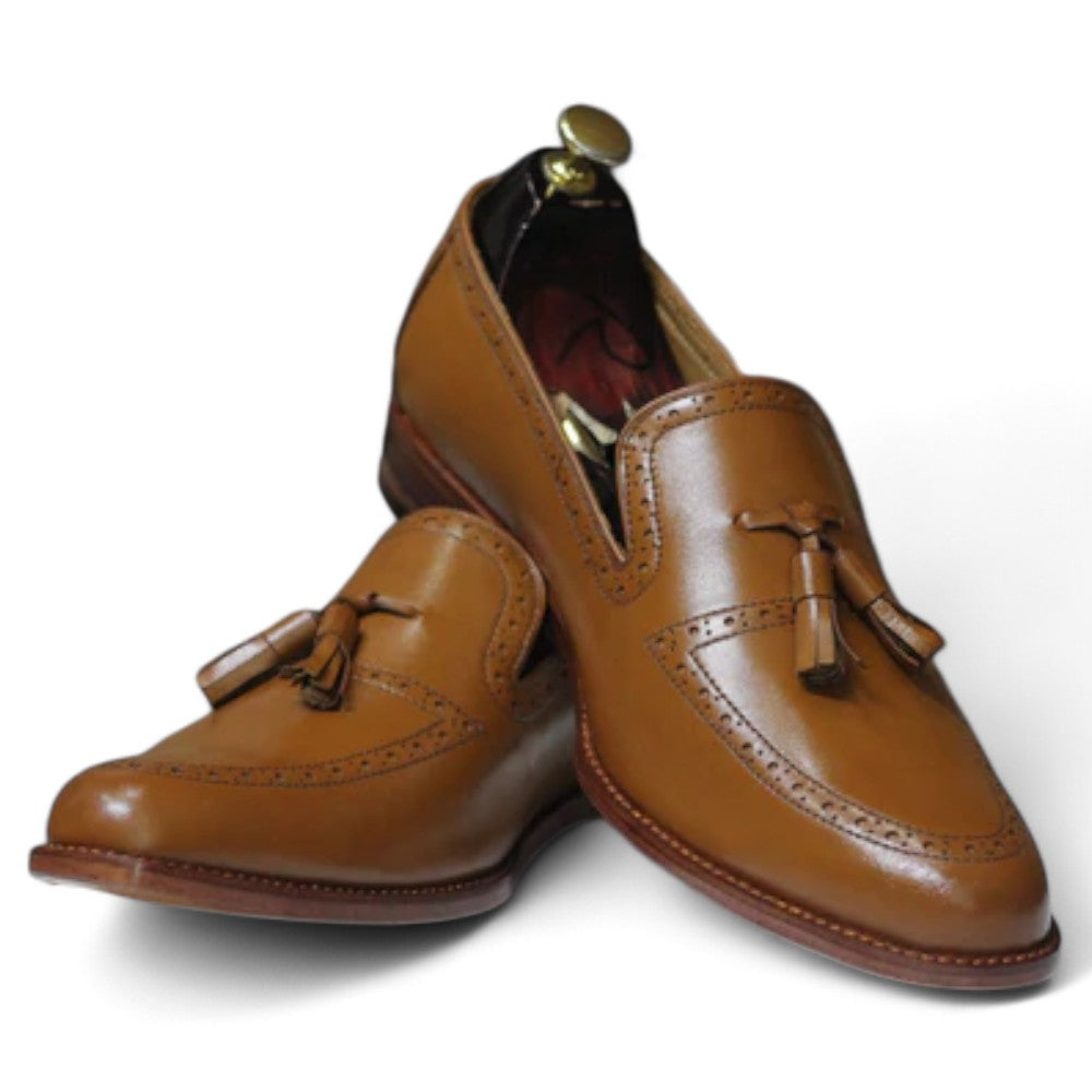 Handmade Tussle Loafers, Leather Brown Loafers For Men's