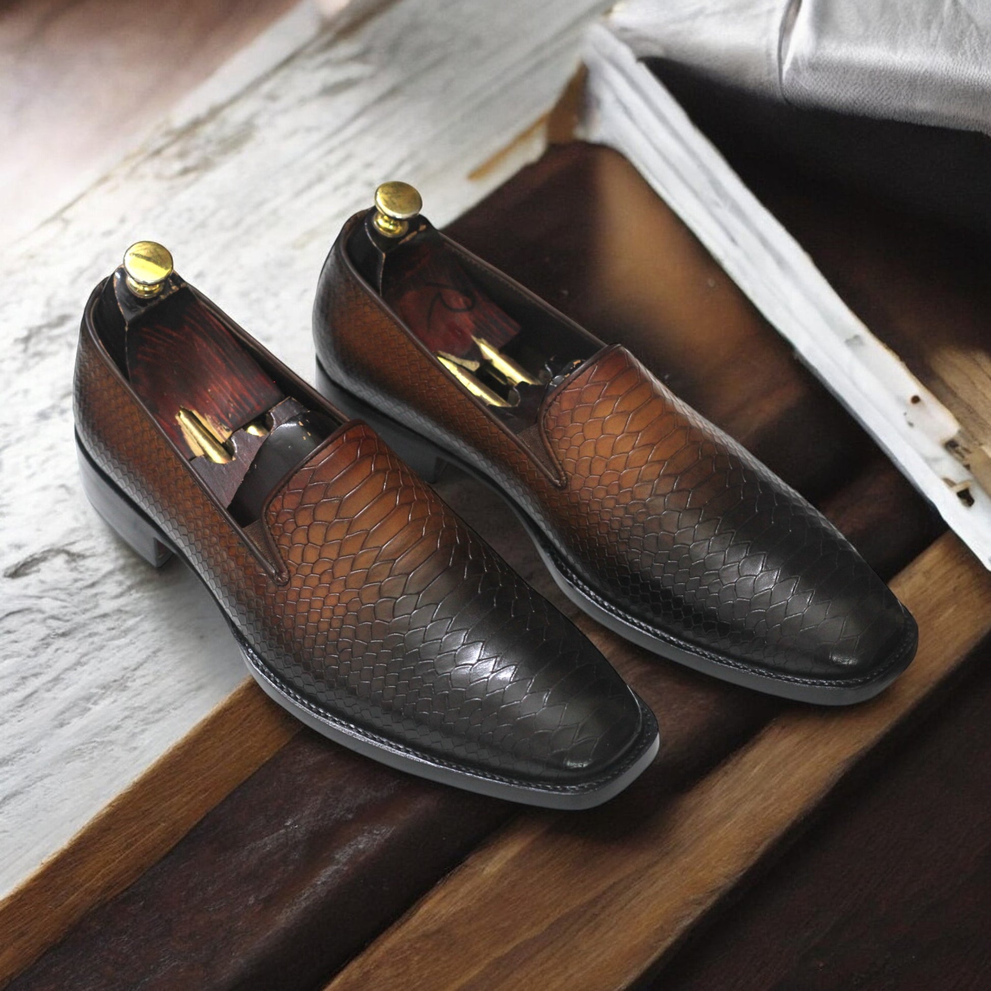 Handmade Python Slip-On Loafers for Men - Luxury Leather Footwear with a Sleek Design