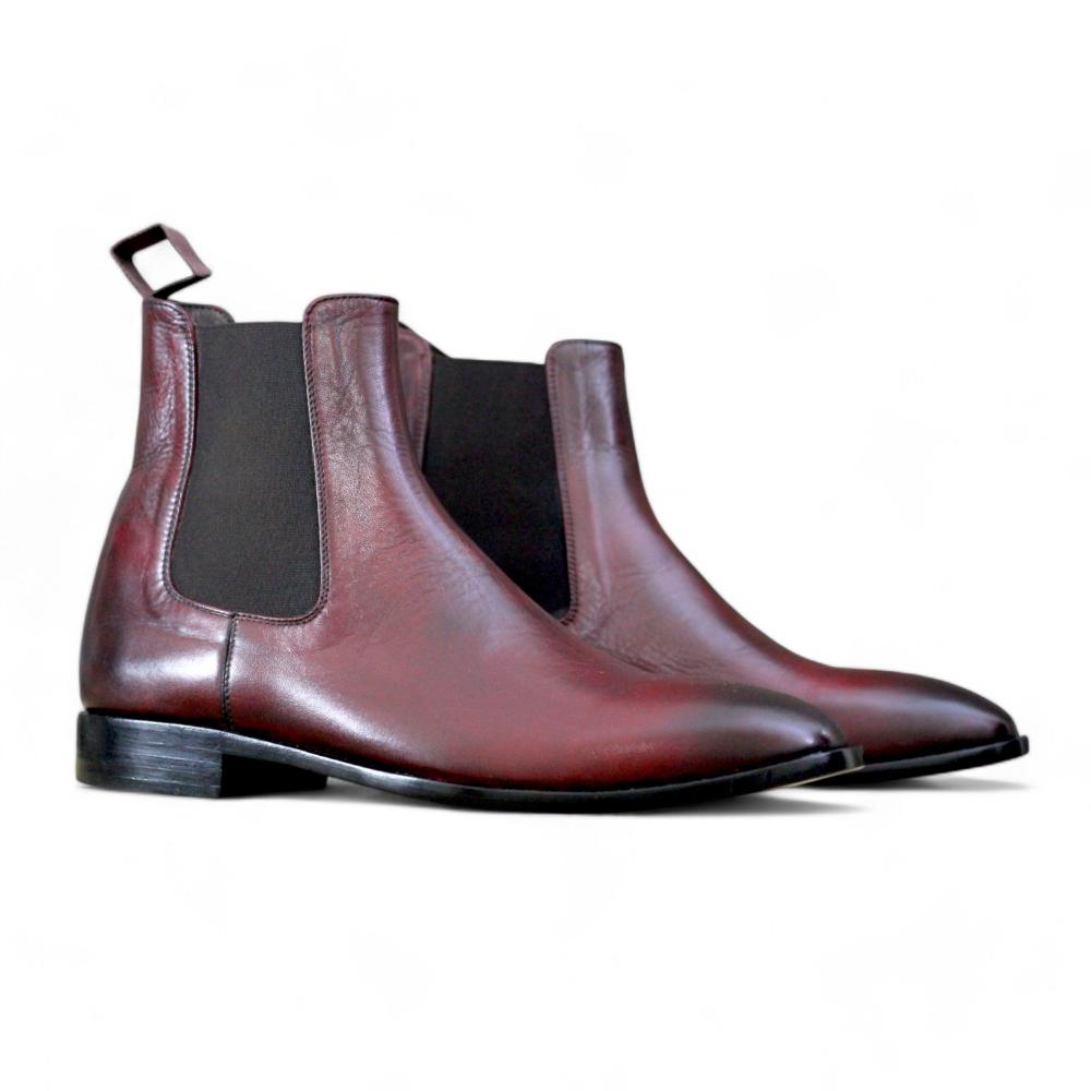 Handcrafted Burgundy Chelsea Boots with elastic side panels and durable sole by Posh foot wears
