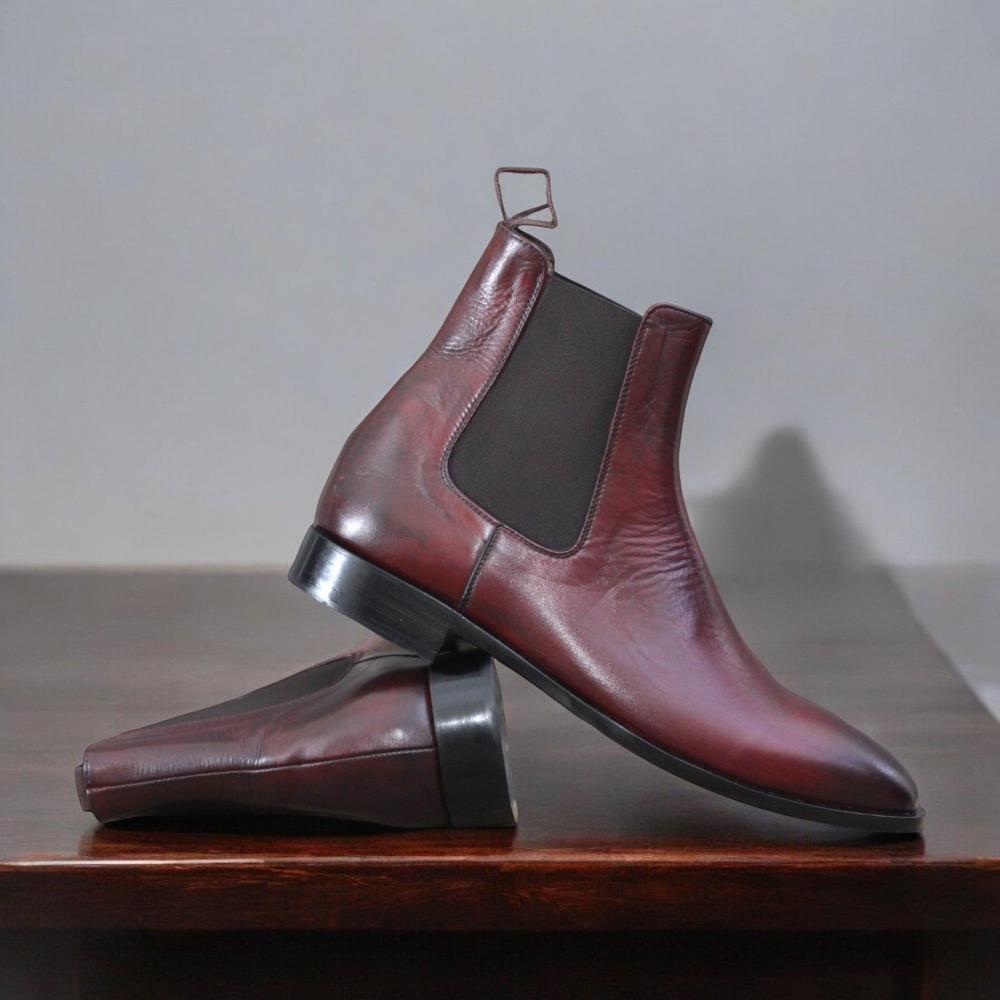 Handcrafted Burgundy Chelsea Boots with elastic side panels and durable sole by Posh foot wears