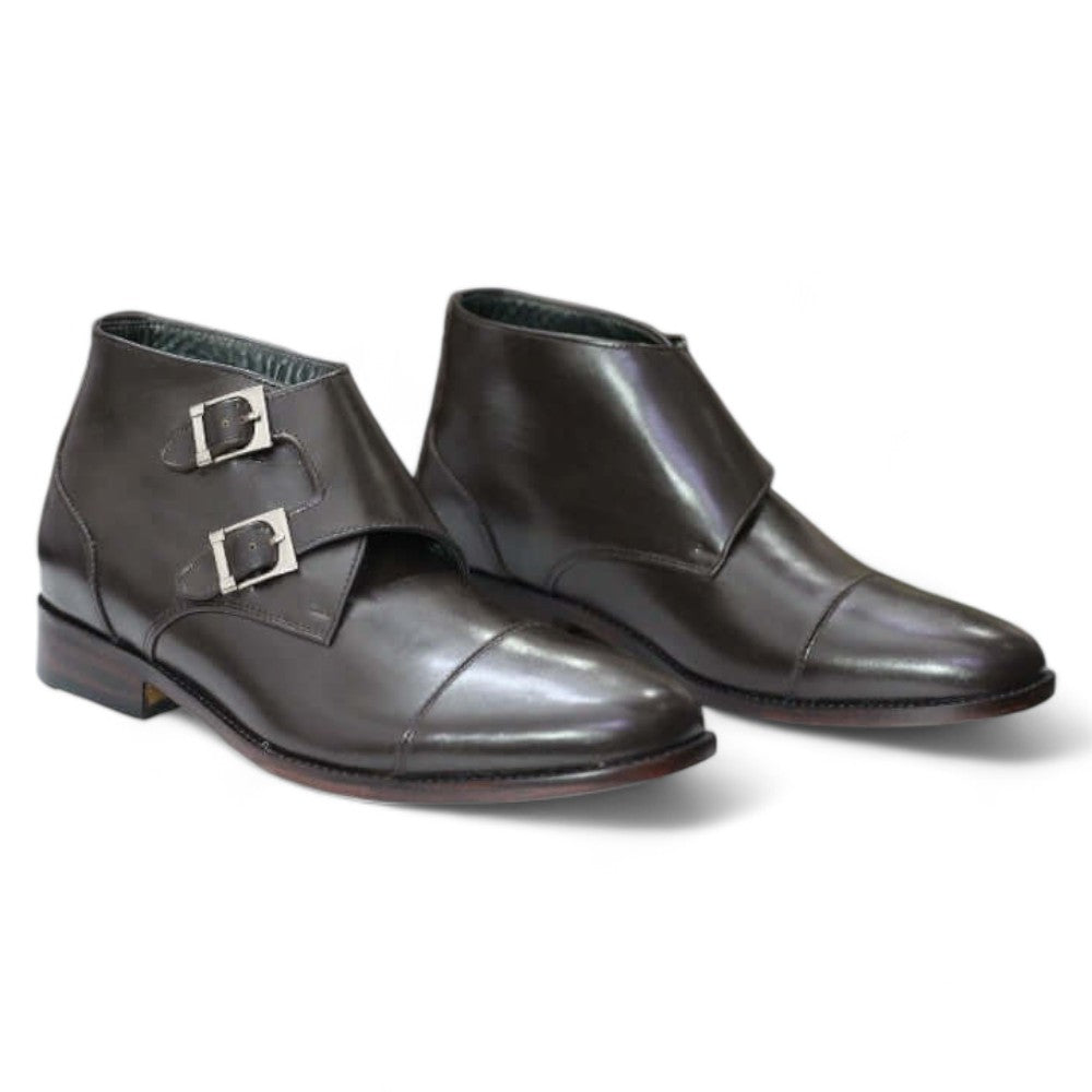 Men's Brown Leather Double Buckle Boots – Stylish and Rugged Footwear for Men