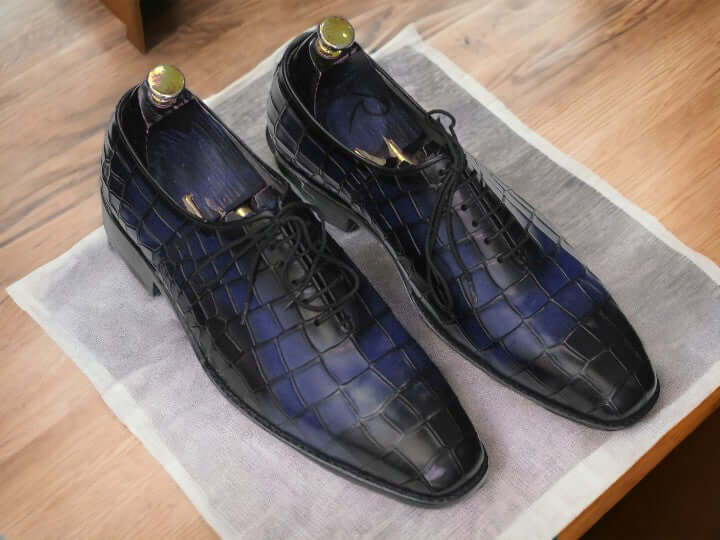 Alligator Print Leather Shoes,Ox Blood Elegant Whole Cut Shoes For Men