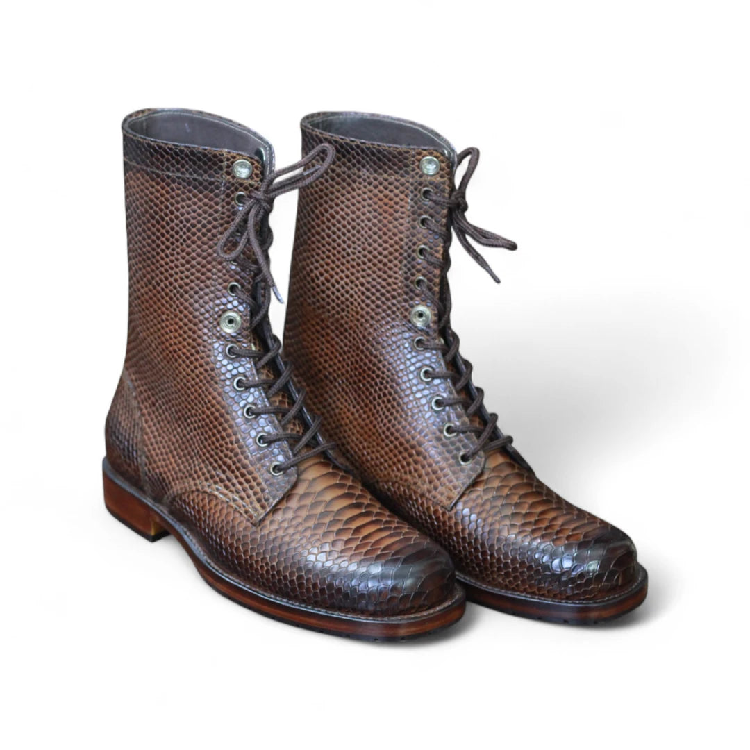 Premium Python Print Ankle Combat Boots