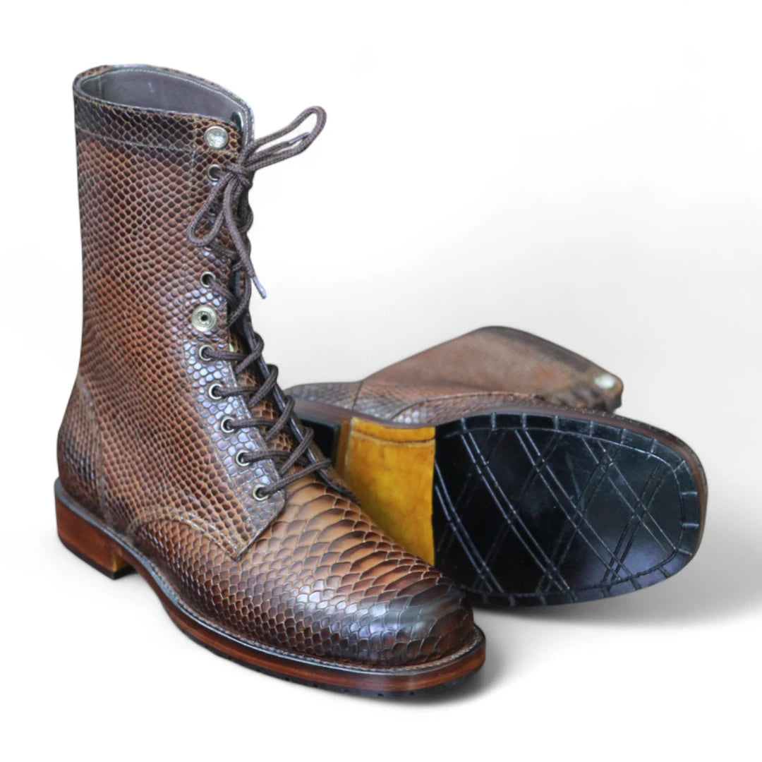 Premium Python Print Ankle Combat Boots