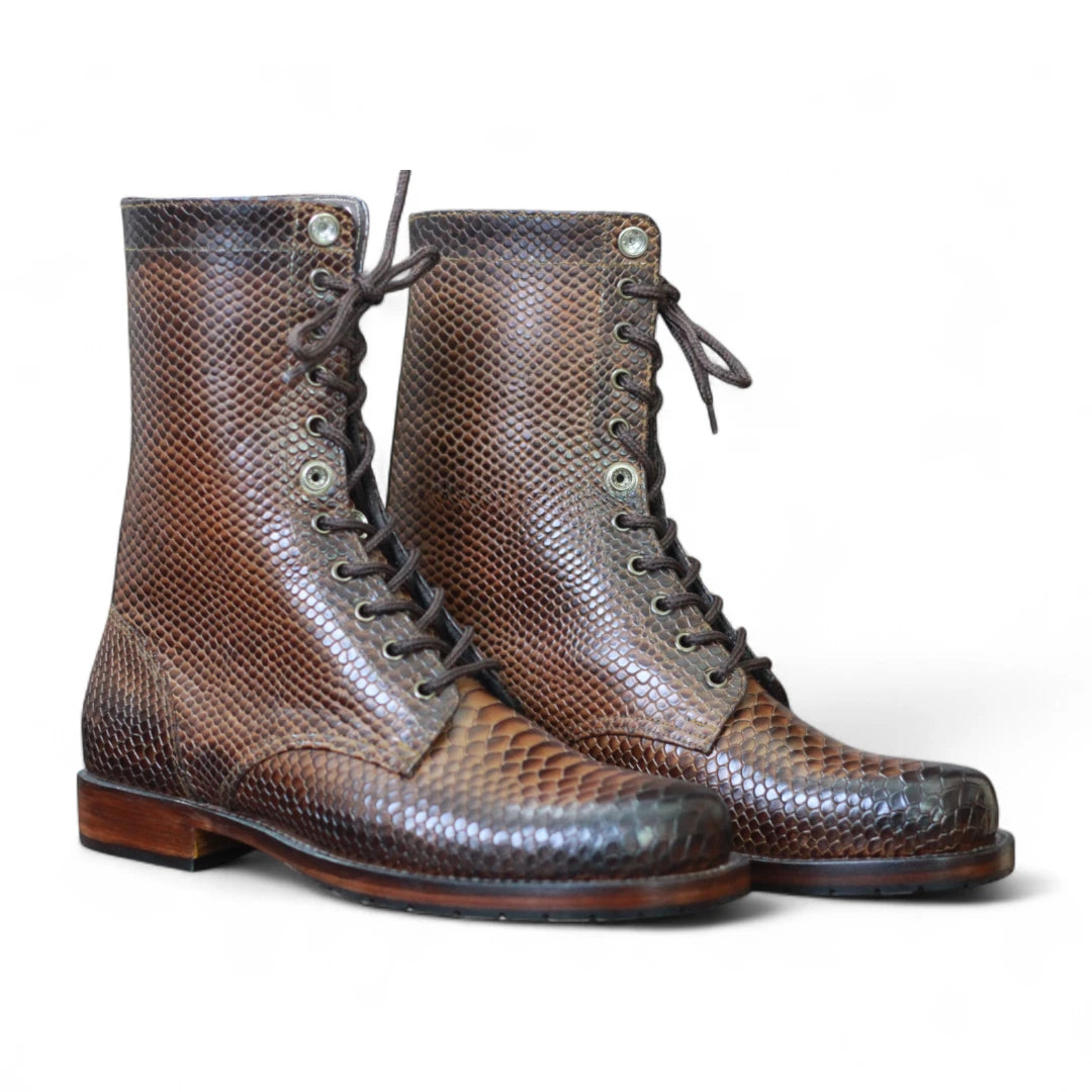 Premium Python Print Ankle Combat Boots