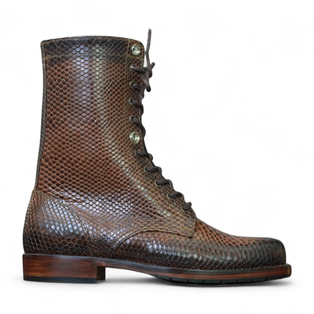 Premium Python Print Ankle Combat Boots