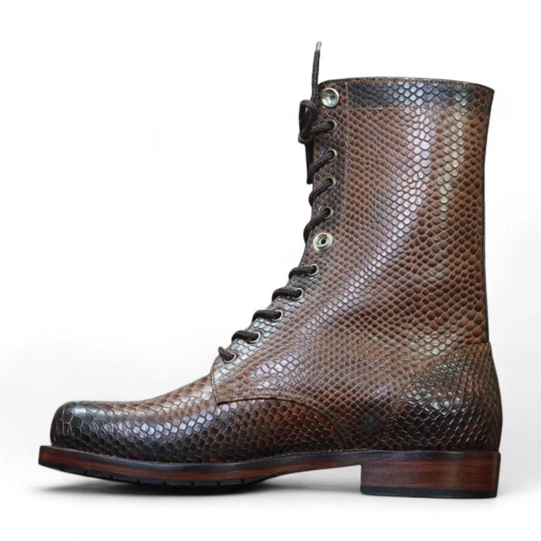 Premium Python Print Ankle Combat Boots
