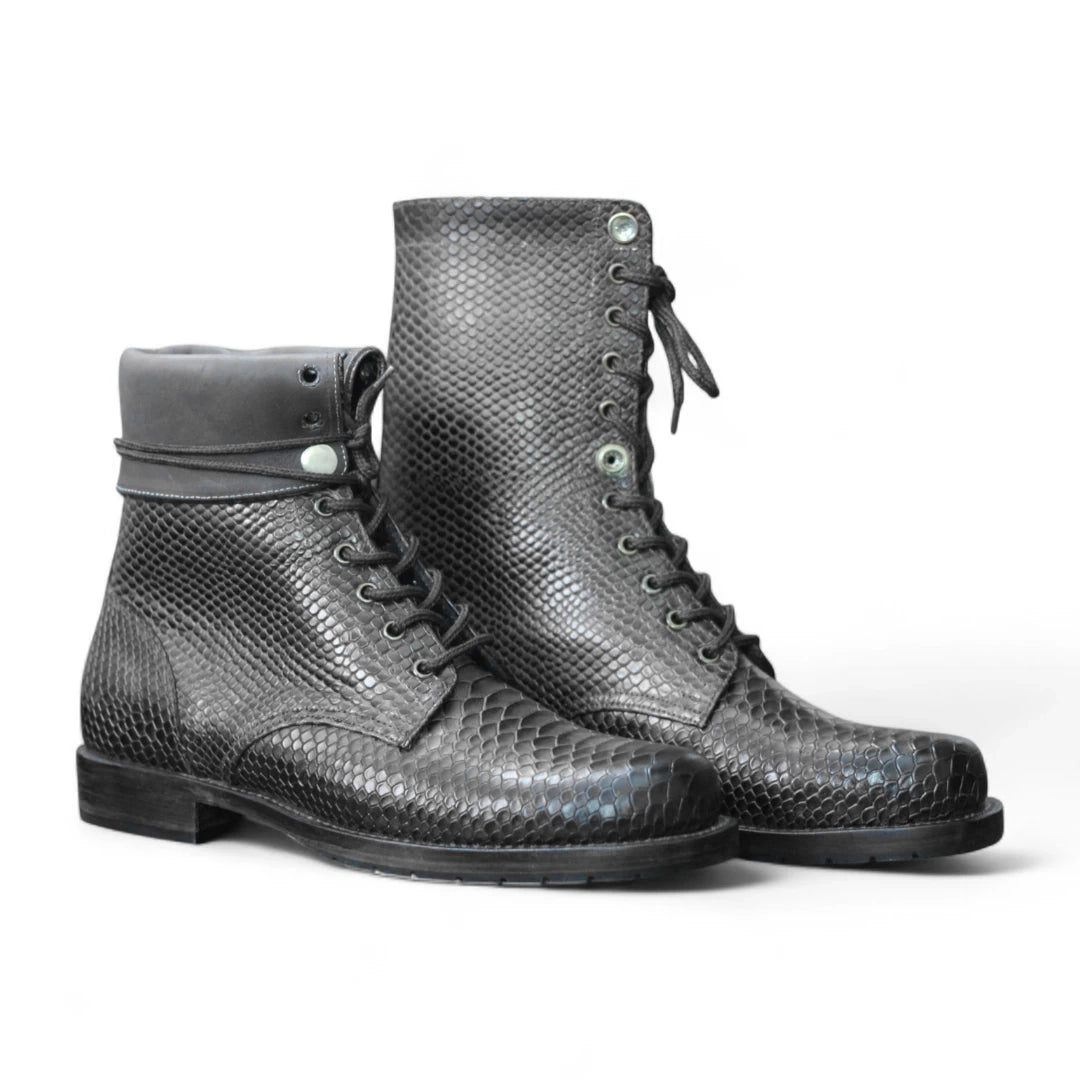Premium Python Print Ankle Combat Boots