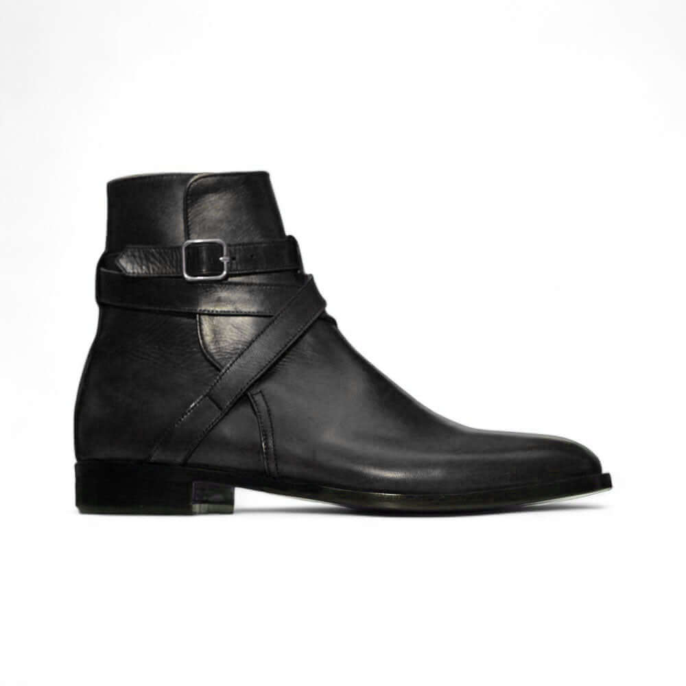 Handmade Men Black Jodhpur's Leather Boots, Men Buckle Designer Boots