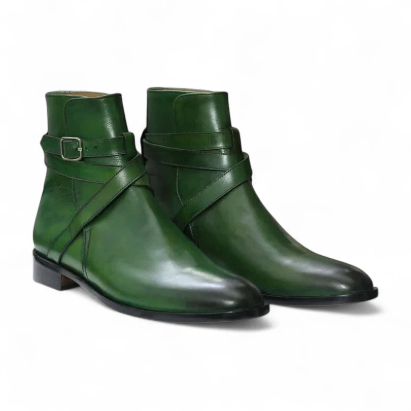 Handmade Men Green Jodhpur's Leather Boots, Men Buckle Designer Boots