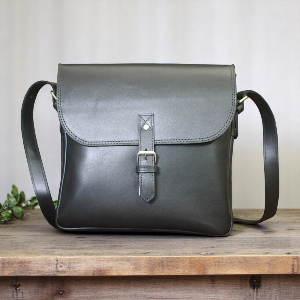 Front Side Of Black Crossbody Bag – Personalized Messenger Satchel