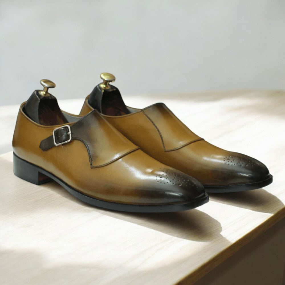 Men's Tan Premium Leather Single Strap Monk Shoes – Formal Footwear
