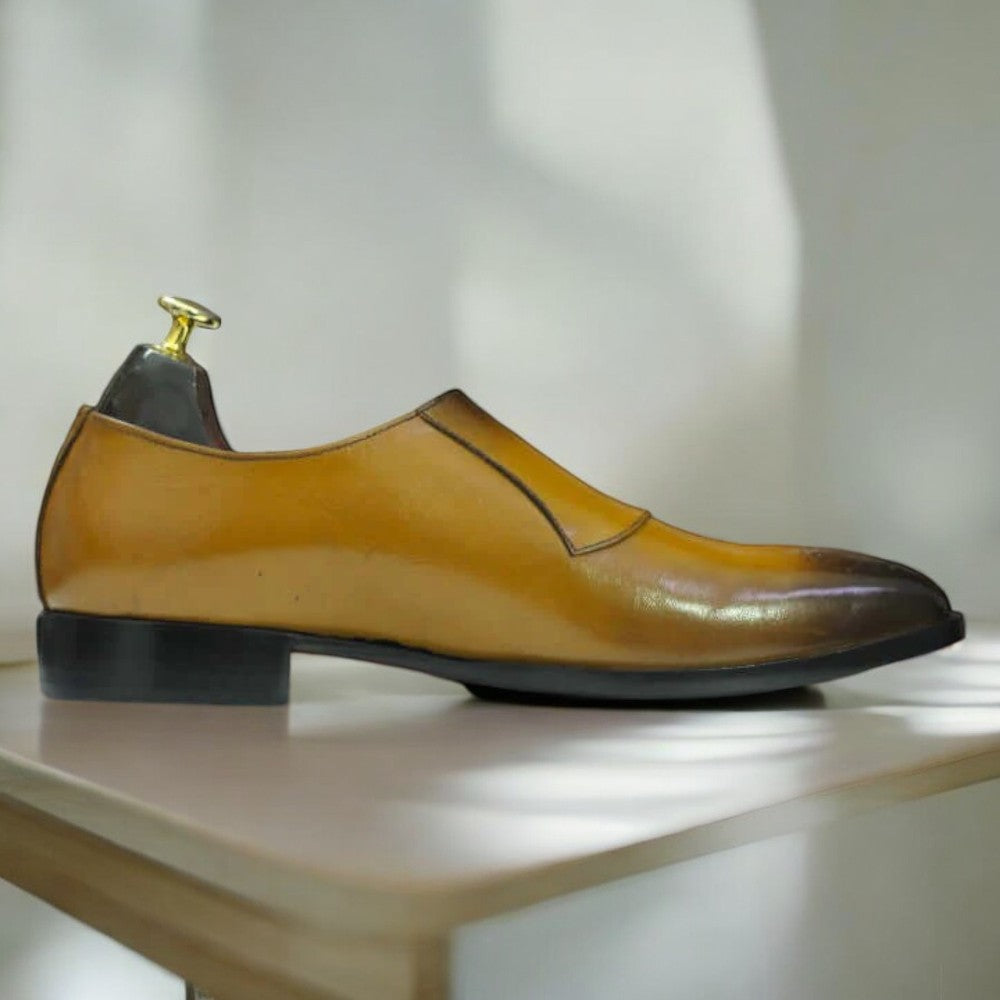 Men's Tan Premium Leather Single Strap Monk Shoes – Formal Footwear