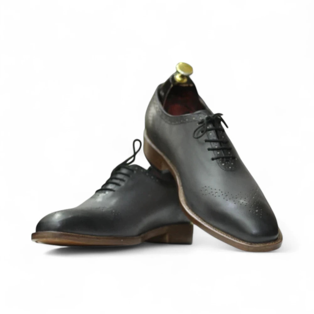 Elegant grey leather Oxford shoes side view

