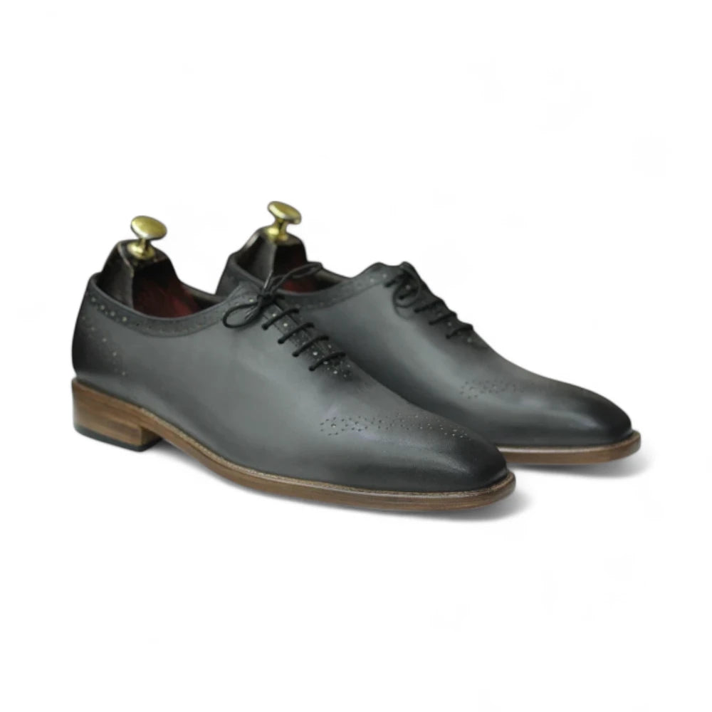 Elegant grey leather Oxford shoes side view

