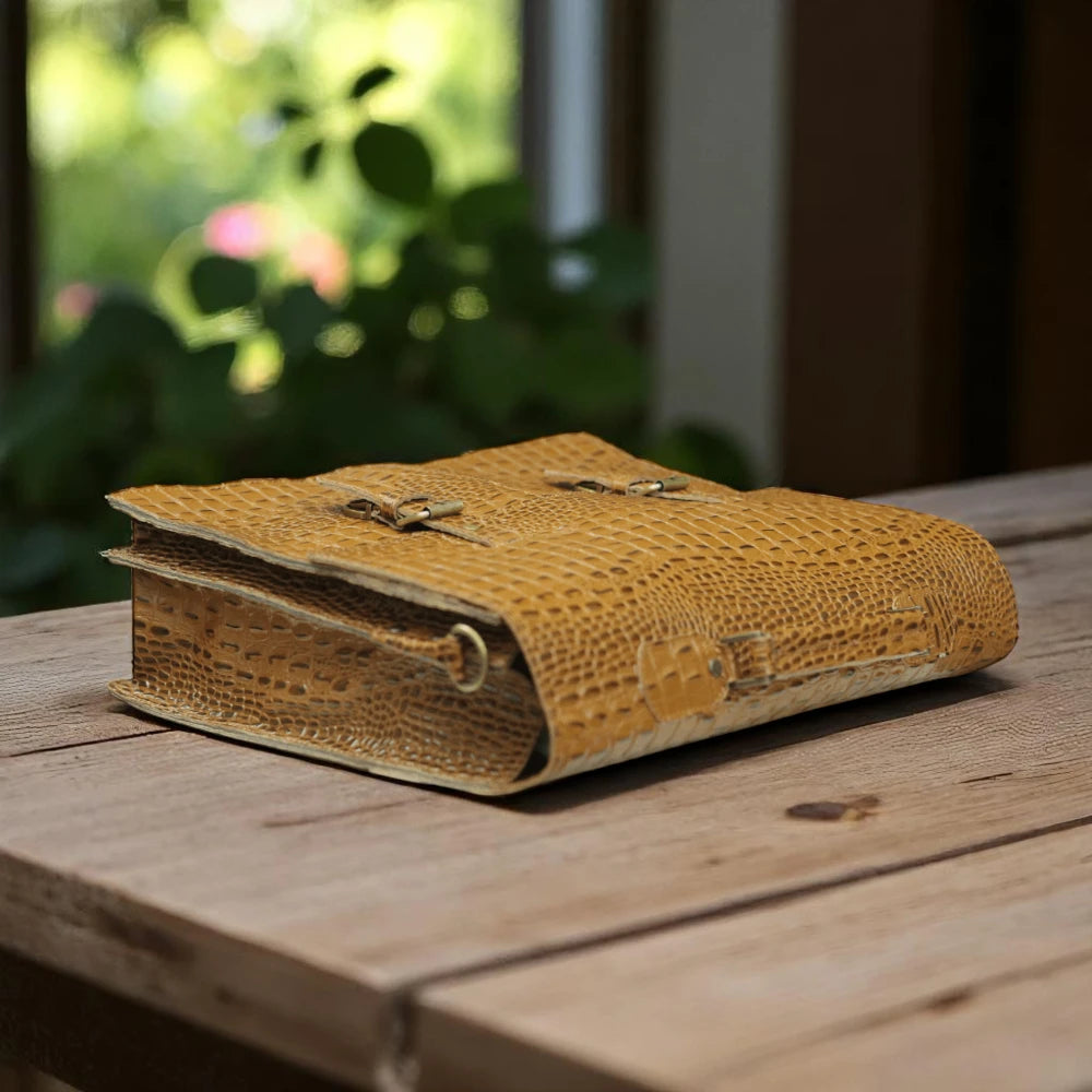 Handmade Tan Alligator Print Leather Bag