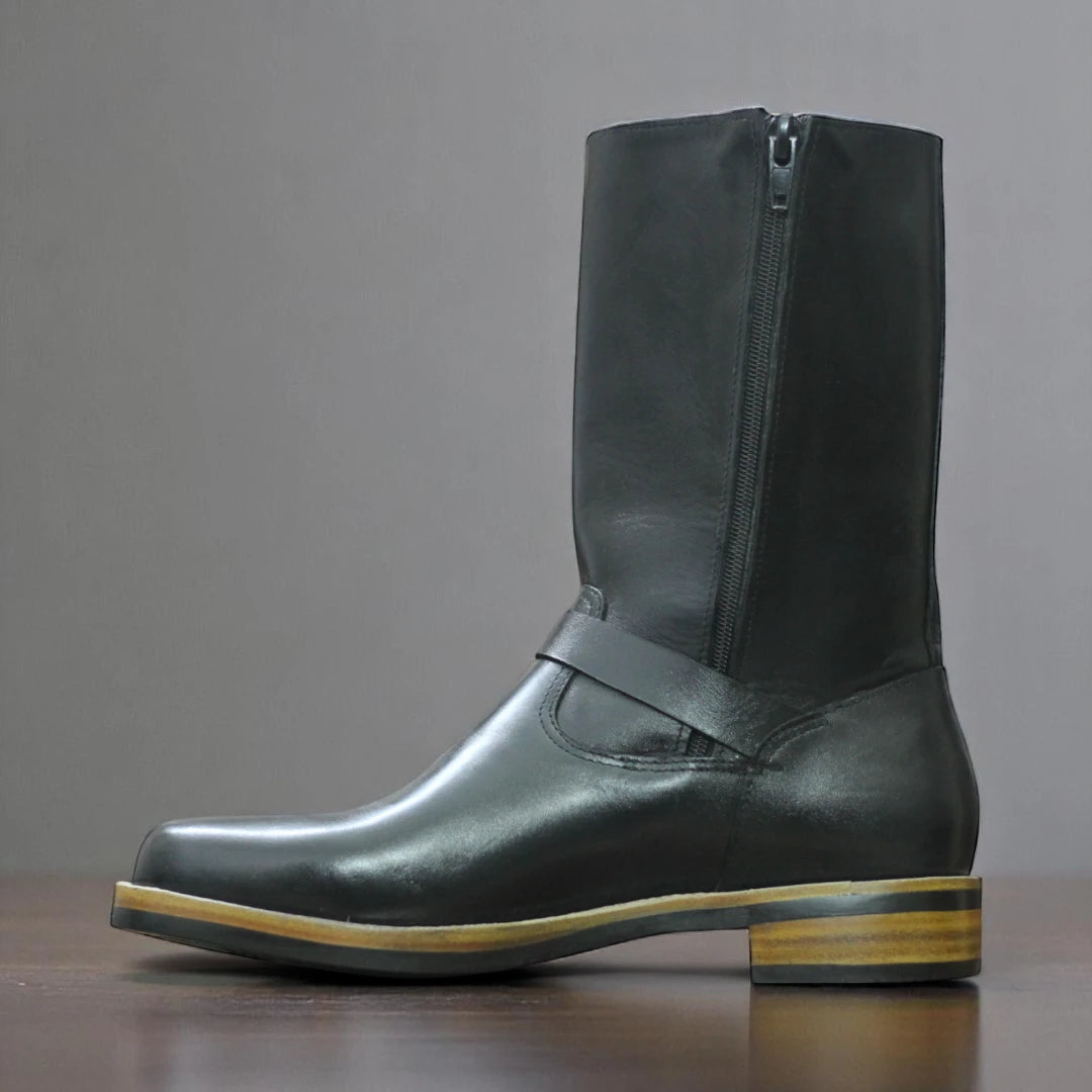 Side View – Side Profile of Black Python Ankle Boots

