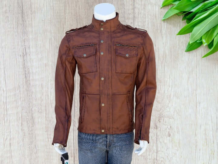 Men's Vintage Brown Leather Biker Jacket Premium Motorcycle Styles Jacket