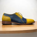 Men's Handmade Yellow & Blue Cap Toe Oxfords – Premium Leather Shoes for Formal and Business Wear