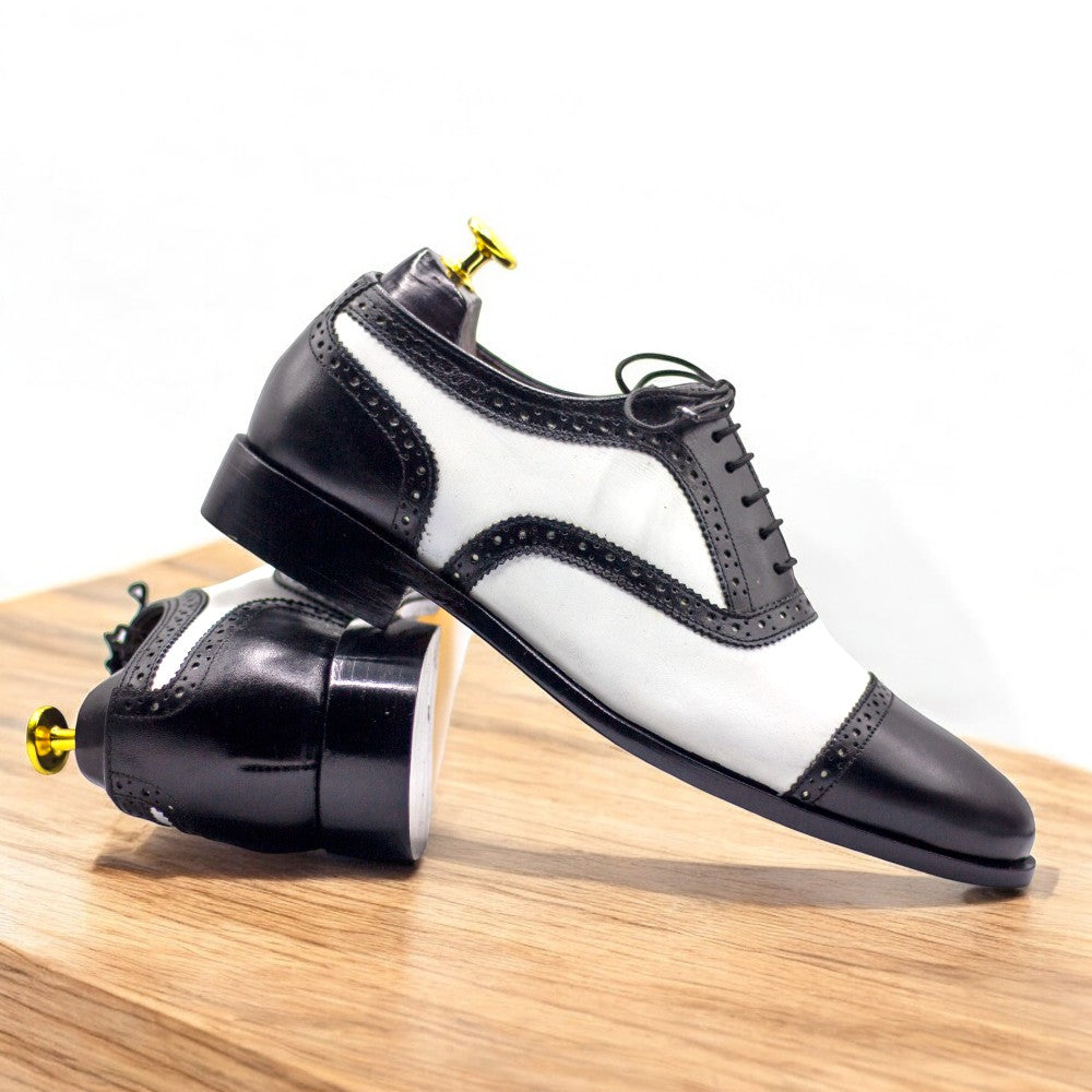 Men's Oxford Black &amp; white Leather Shoes | Classic Style &amp; Timeless Elegance