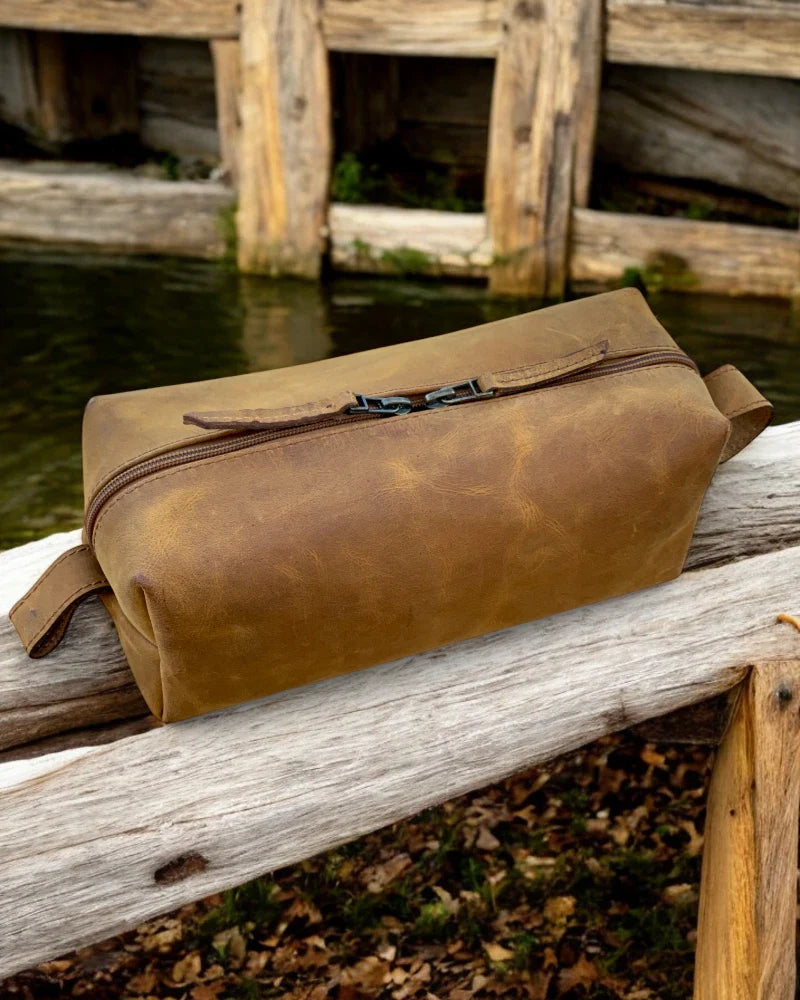 Personalized leather dopp kit for men