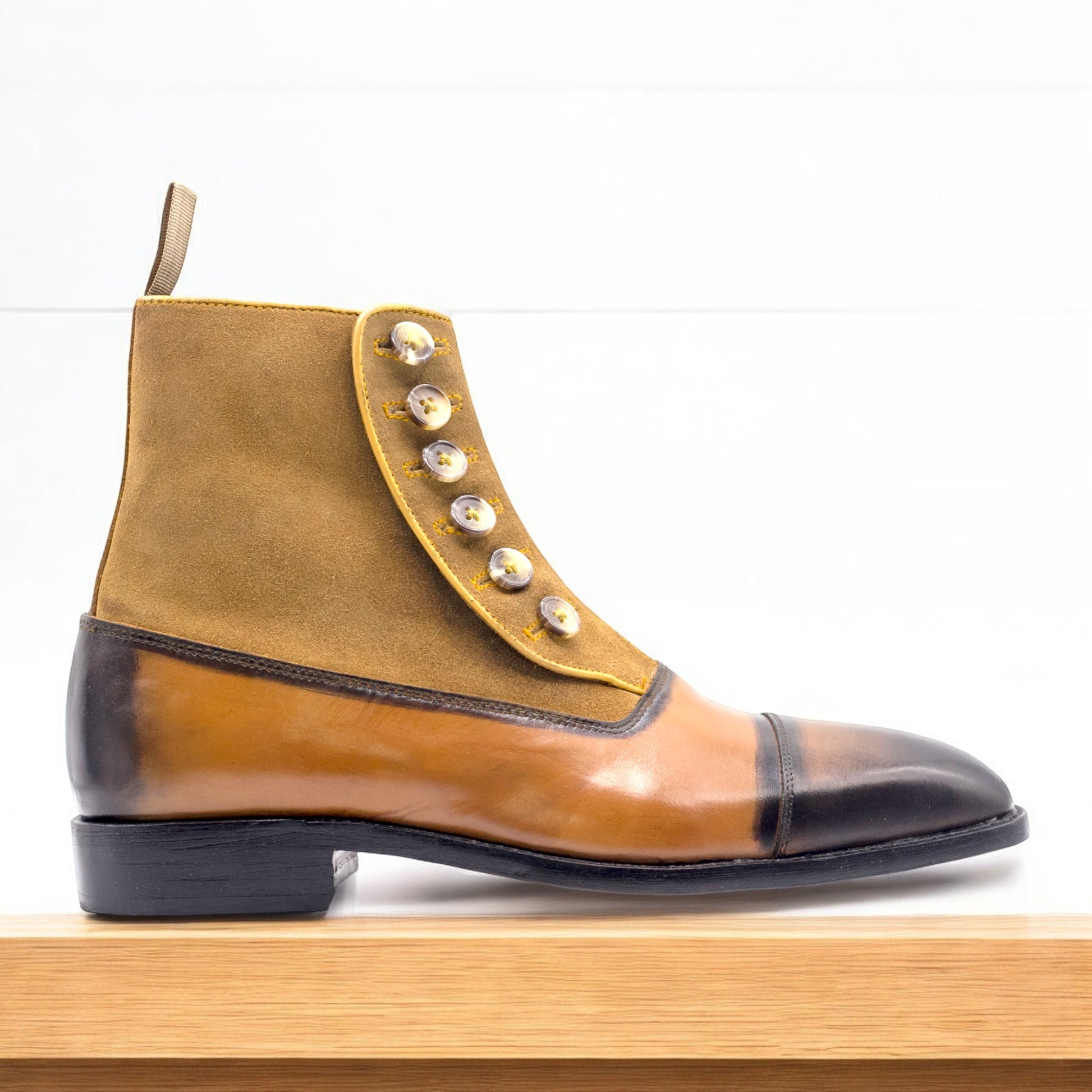 Handmade Ankle-High Suede Leather Brown Button Boots for Men