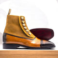 Handmade Ankle-High Suede Leather Brown Button Boots for Men