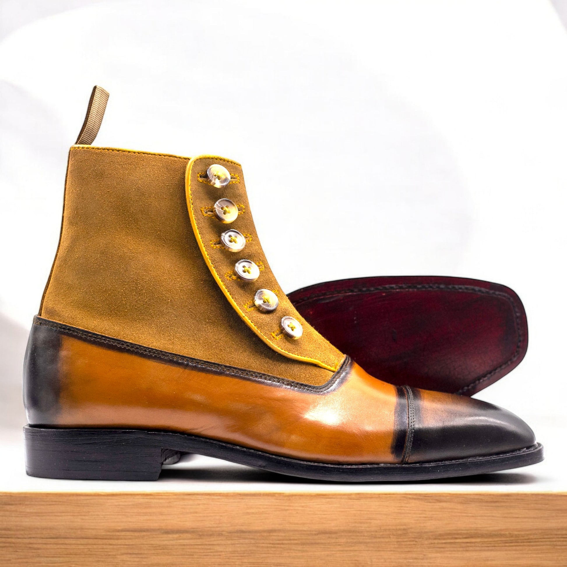 Handmade Ankle-High Suede Leather Brown Button Boots for Men
