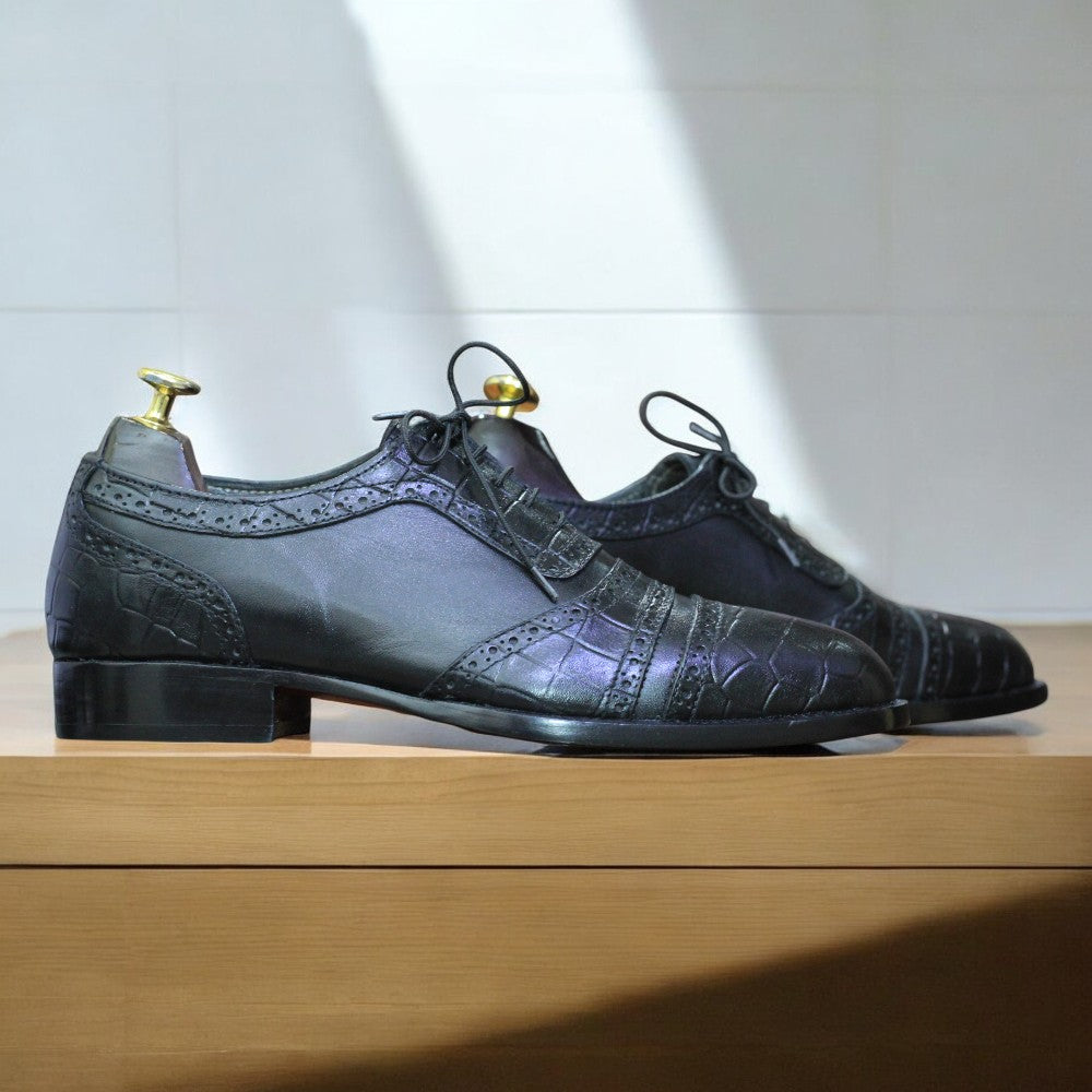 Handmade Blue Alligator Lace-Up Dress Shoes – Luxury Footwear for Men - Posh Footwear