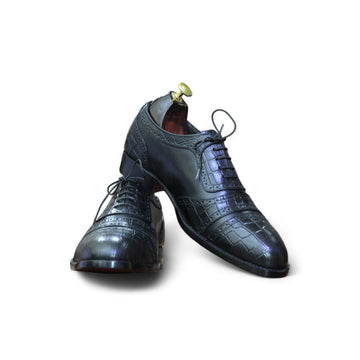 Handmade Blue Alligator Lace-Up Dress Shoes for Men – Luxury Alligator Leather with Comfortable Leather Sole and Lining
