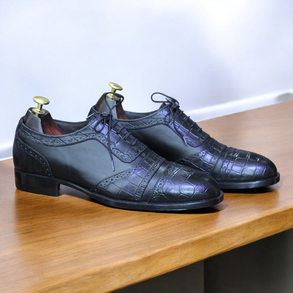 Handmade Blue Alligator Lace-Up Dress Shoes for Men – Luxury Alligator Leather with Comfortable Leather Sole and Lining