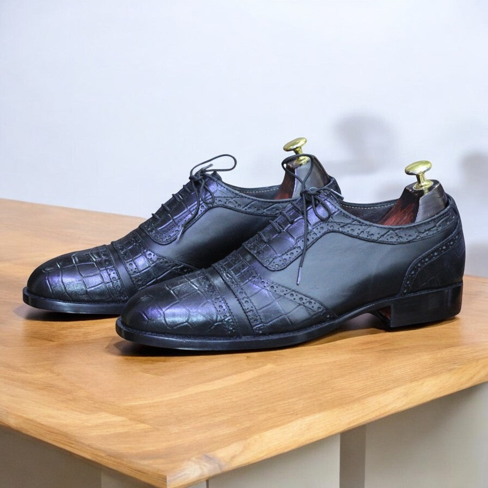 Handmade Blue Alligator Lace-Up Dress Shoes for Men – Luxury Alligator Leather with Comfortable Leather Sole and Lining