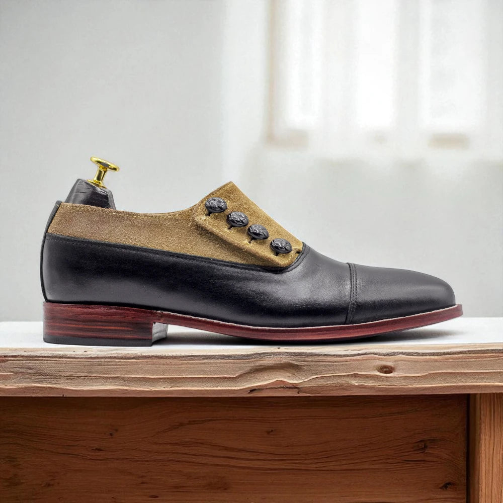 Men’s Black Beige Button Slip-On Shoes