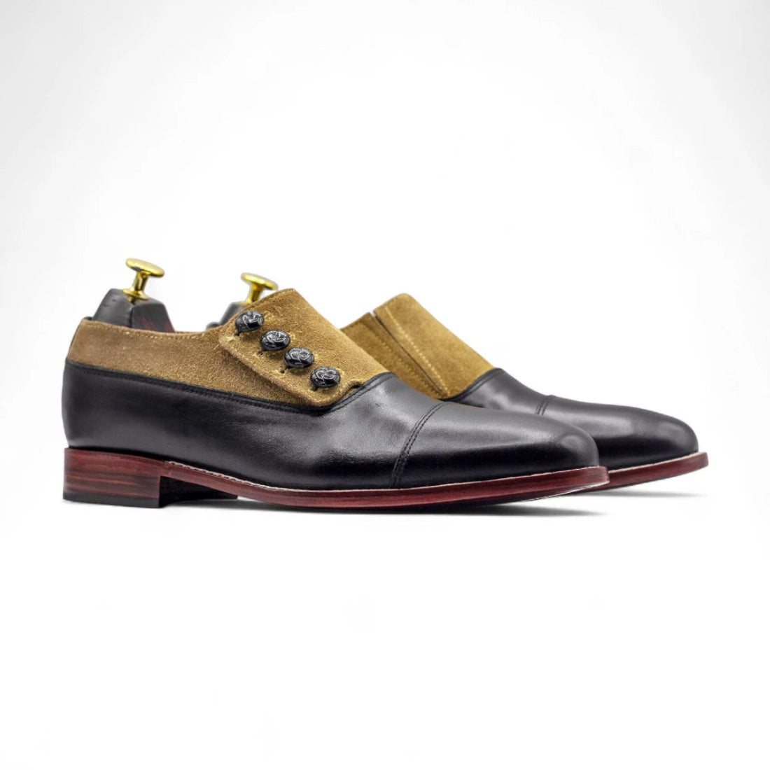Black leather beige fabric designer loafers

